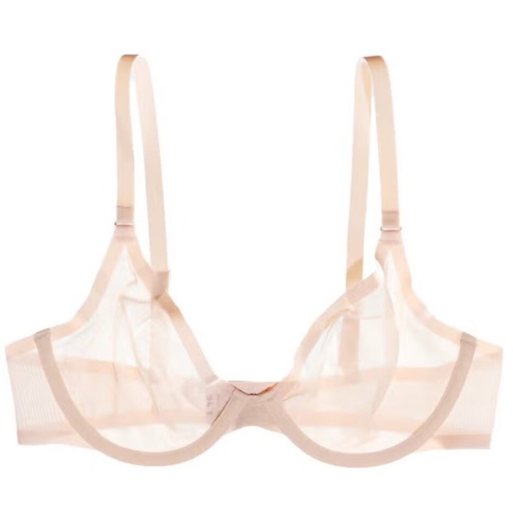 Brand New CUUP The Plunge Mesh Bra Sand Beige Nude Blush Pearl Sheer Wired